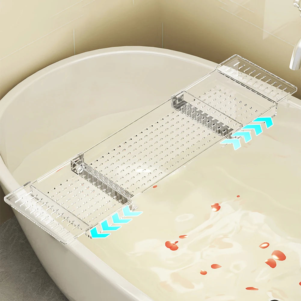 Expandable Bamboo Bathtub Caddy (Wine & Book Holder)