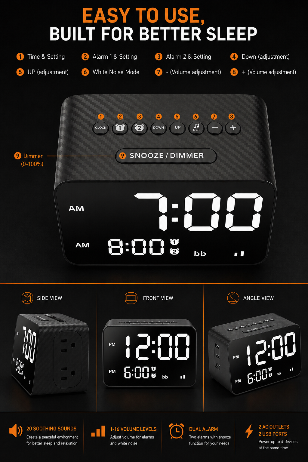 Smart White Noise Alarm Clock With Charging
