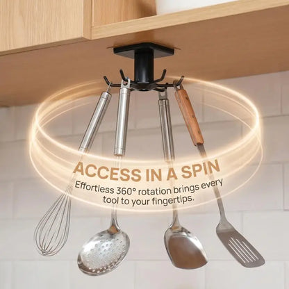 Adhesive Rotating Kitchen Hook Rack (6 Hooks, No-Drill)