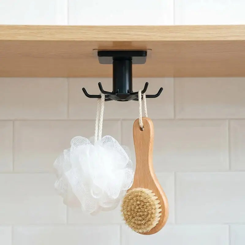 Adhesive Rotating Kitchen Hook Rack (6 Hooks, No-Drill)