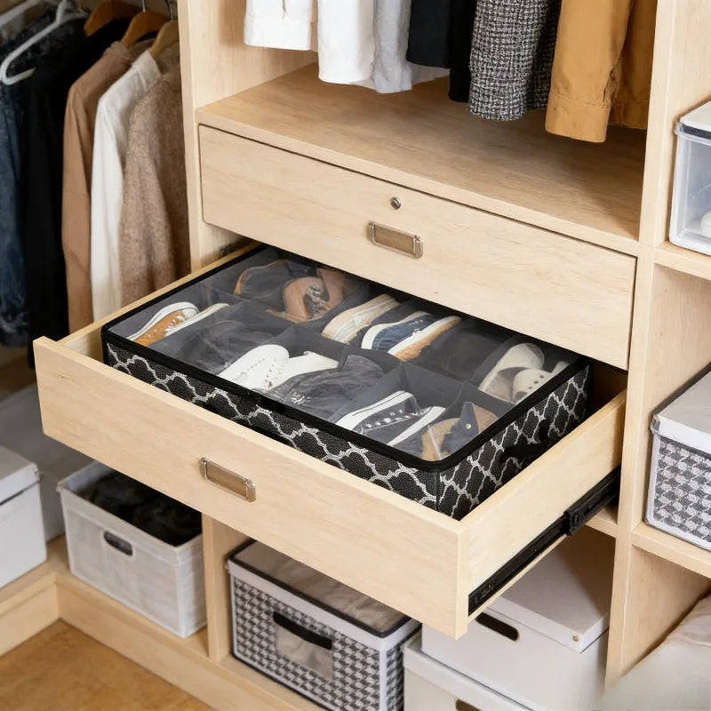 Under-Bed Shoe Storage Box (Clear Lid, Foldable)