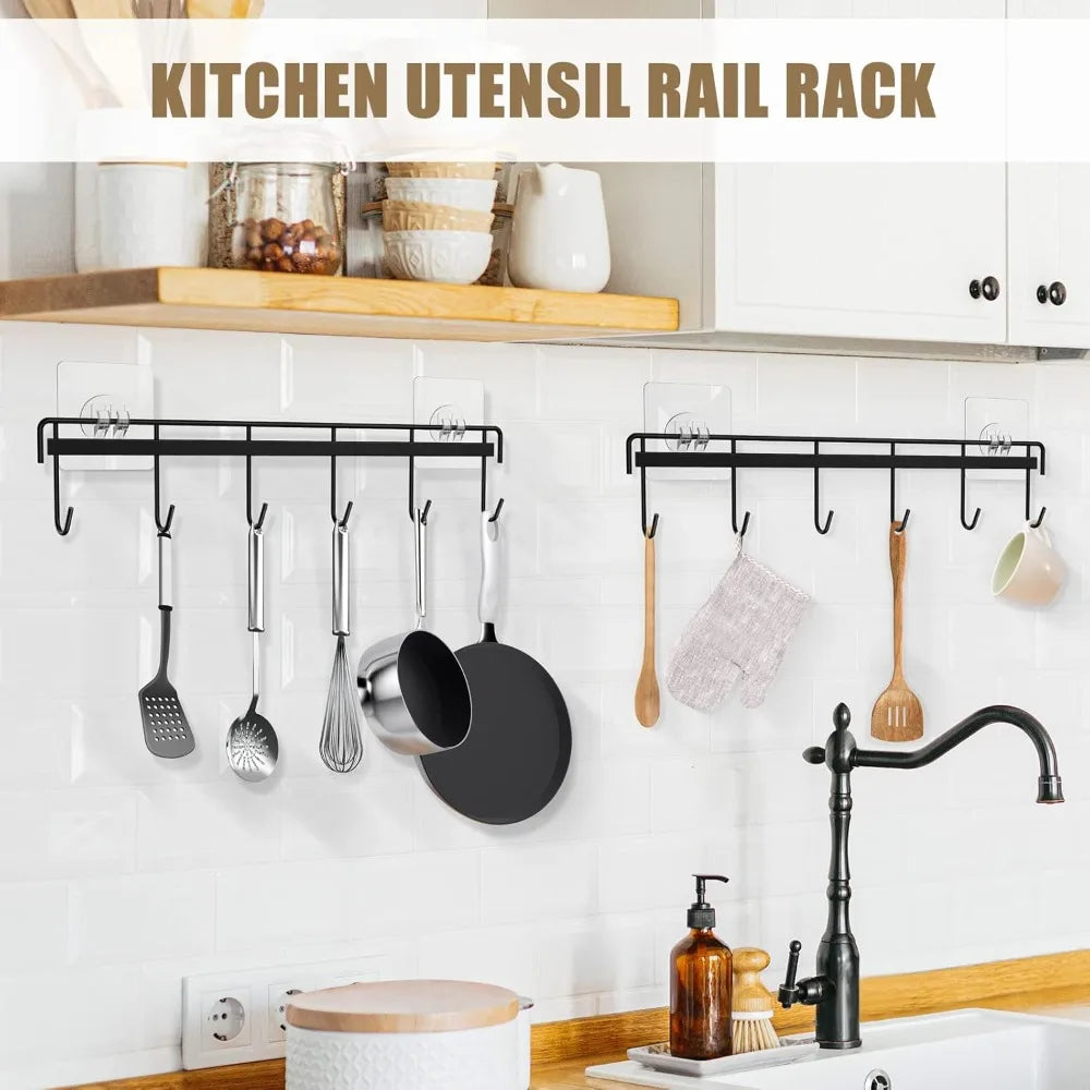 Adhesive Utensil Rail (12 Hooks, 2-Pack)