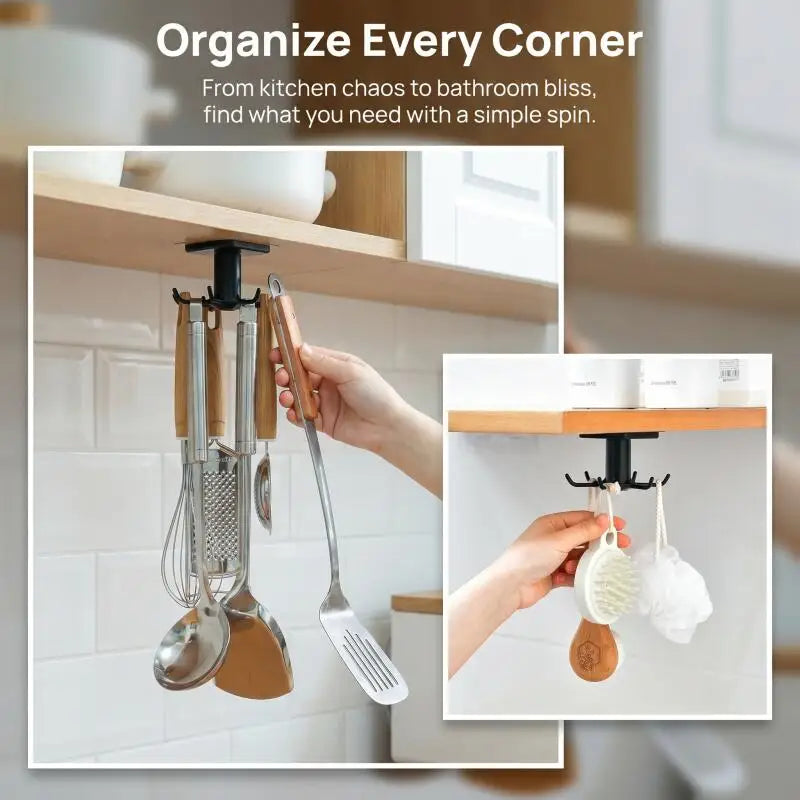 Adhesive Rotating Kitchen Hook Rack (6 Hooks, No-Drill)