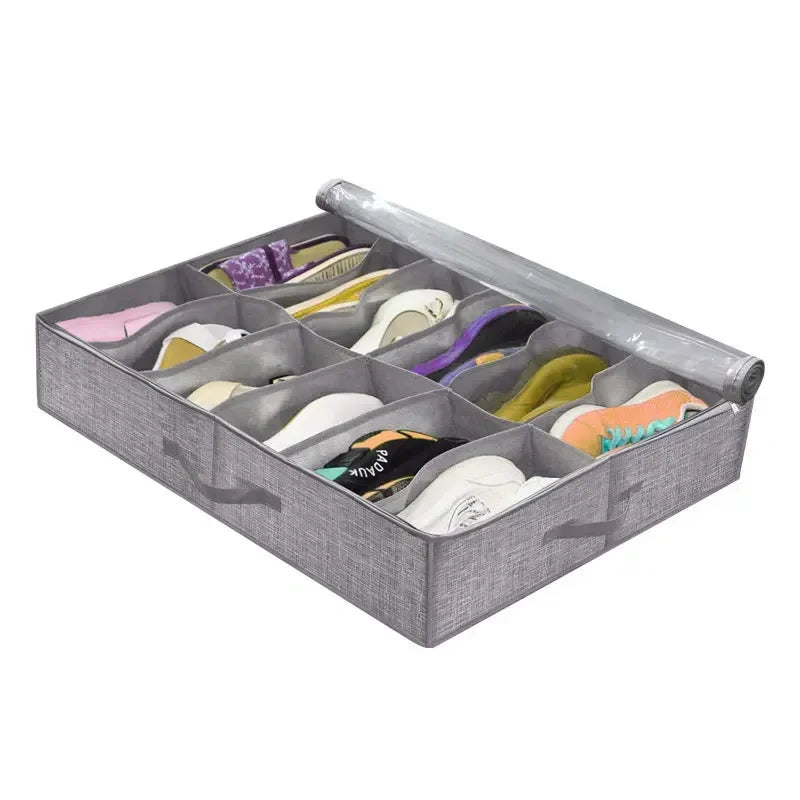 Under-Bed Shoe Storage Box (Clear Lid, Foldable)