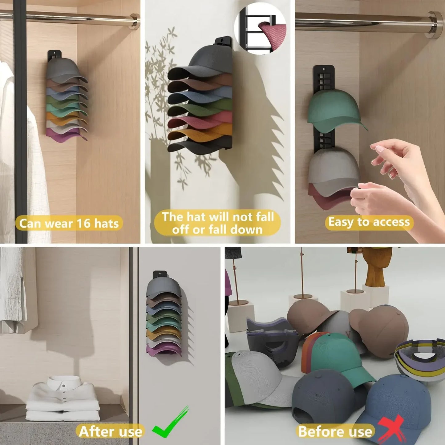 10-Grid Wall-Mounted Hat Rack (Space-Saving Cap Organizer)
