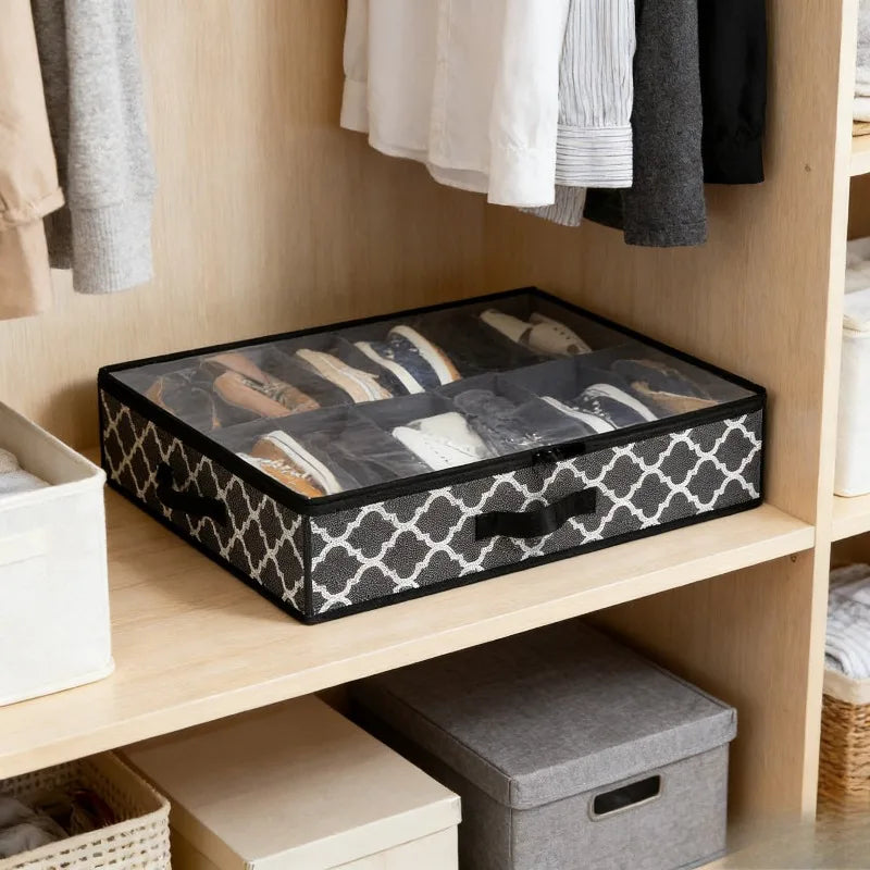 Under-Bed Shoe Storage Box (Clear Lid, Foldable)
