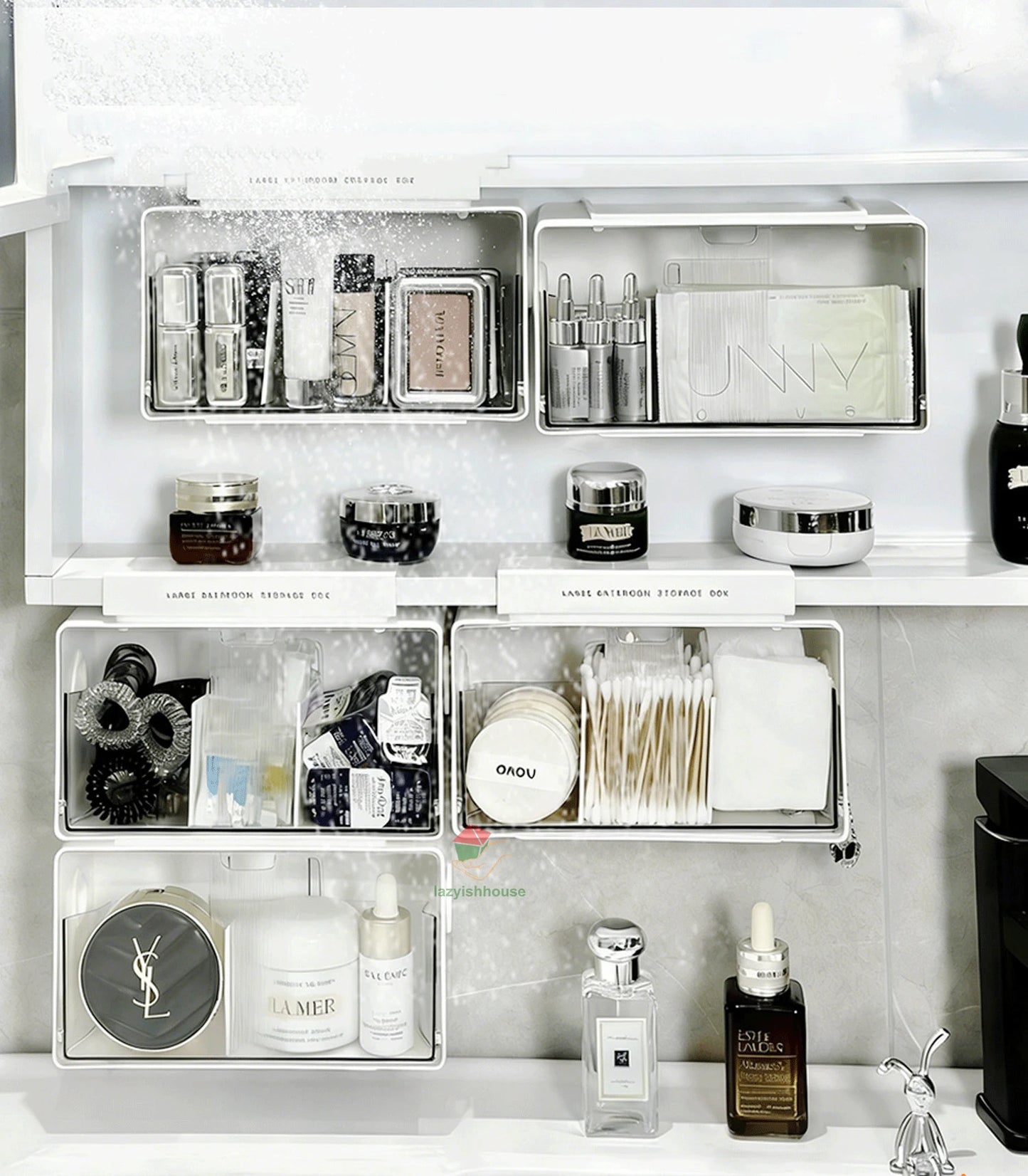 Pull-Out Under-Mirror Storage Drawer (Clear, Bathroom)