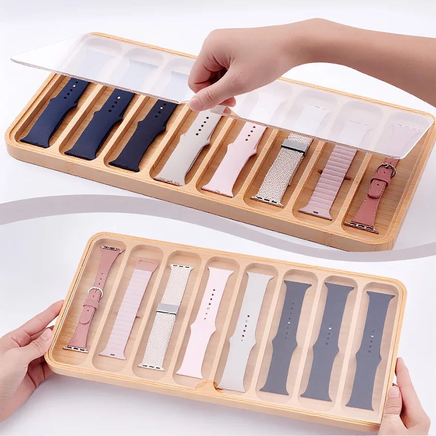 Wooden Watch Band Organizer with Acrylic Lid (4/8/9 Slots)
