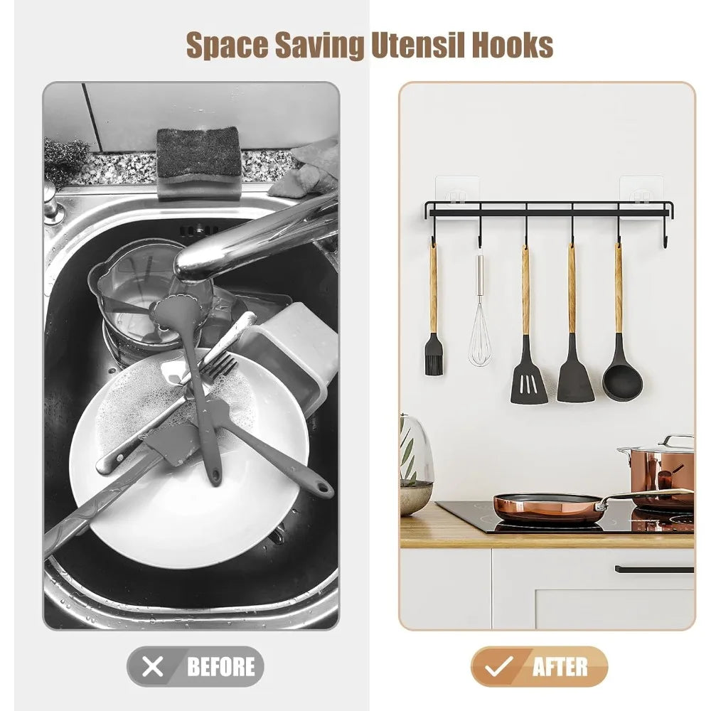 Adhesive Utensil Rail (12 Hooks, 2-Pack)