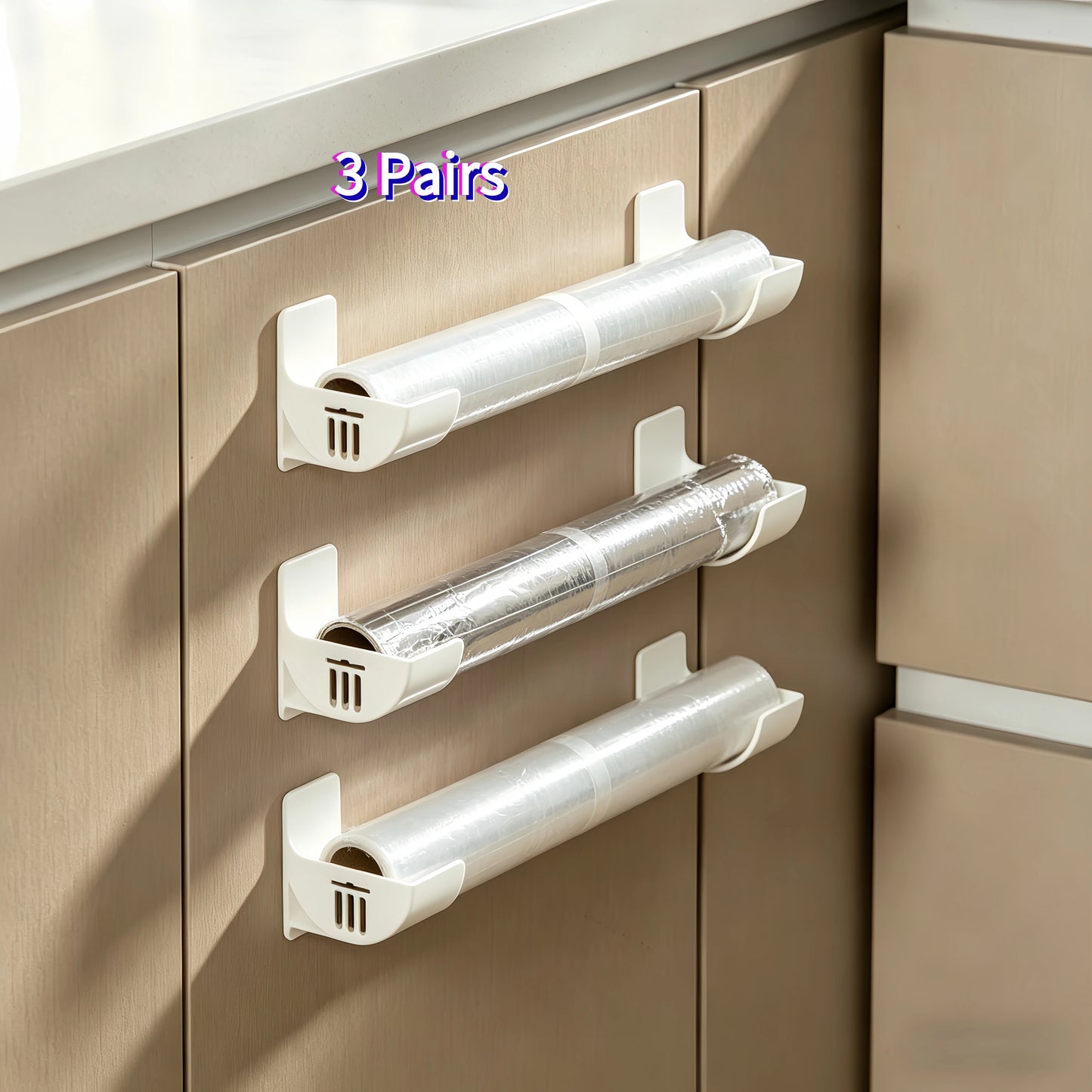 Wall-Mounted Wrap & Bag Rack (3-Pack)