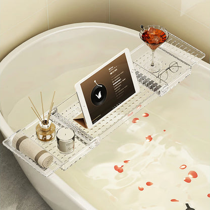Expandable Bamboo Bathtub Caddy (Wine & Book Holder)