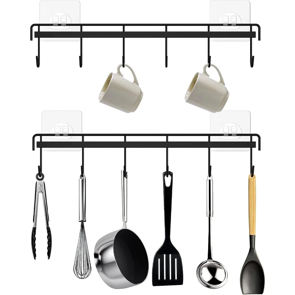 Adhesive Utensil Rail (12 Hooks, 2-Pack)