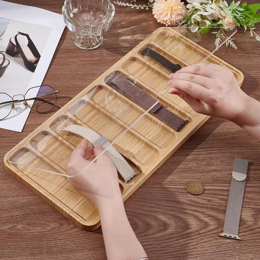 Wooden Watch Band Organizer with Acrylic Lid (4/8/9 Slots)