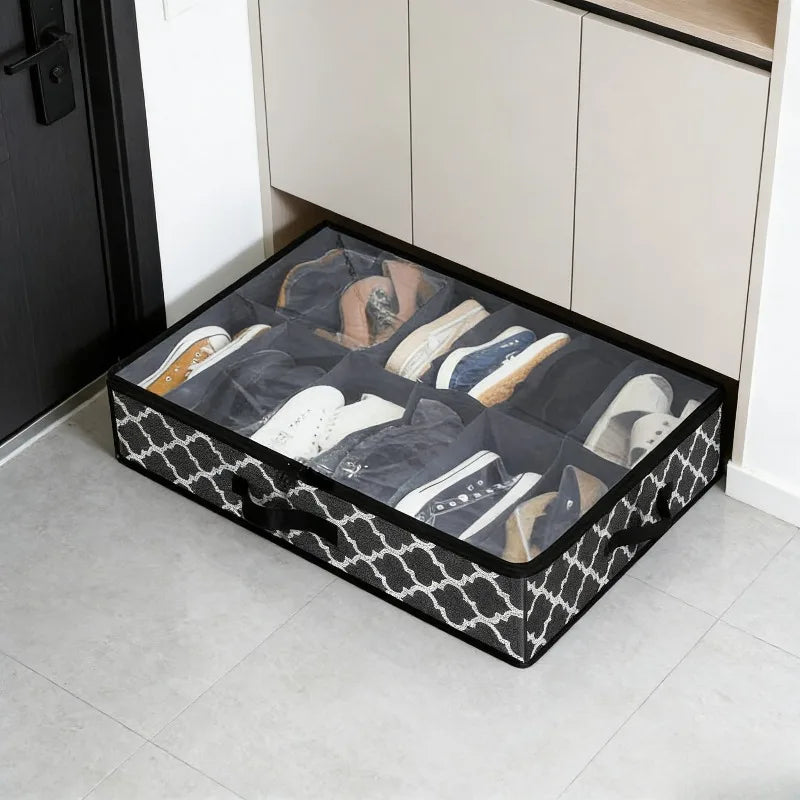 Under-Bed Shoe Storage Box (Clear Lid, Foldable)