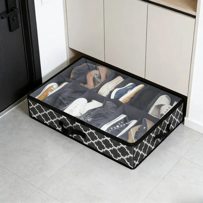 Under-Bed Shoe Storage Box (Clear Lid, Foldable)