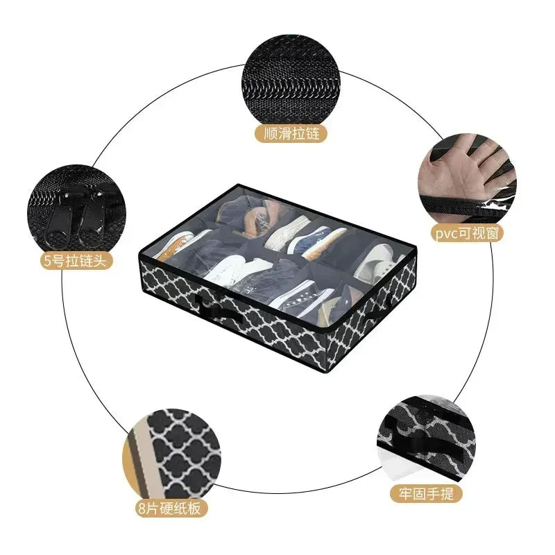 Under-Bed Shoe Storage Box (Clear Lid, Foldable)