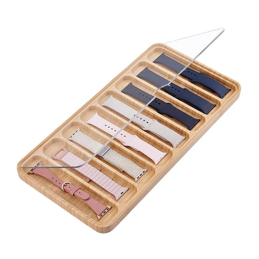 Wooden Watch Band Organizer with Acrylic Lid (4/8/9 Slots)