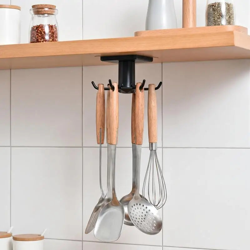 Adhesive Rotating Kitchen Hook Rack (6 Hooks, No-Drill)
