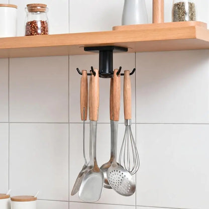 Adhesive Rotating Kitchen Hook Rack (6 Hooks, No-Drill)