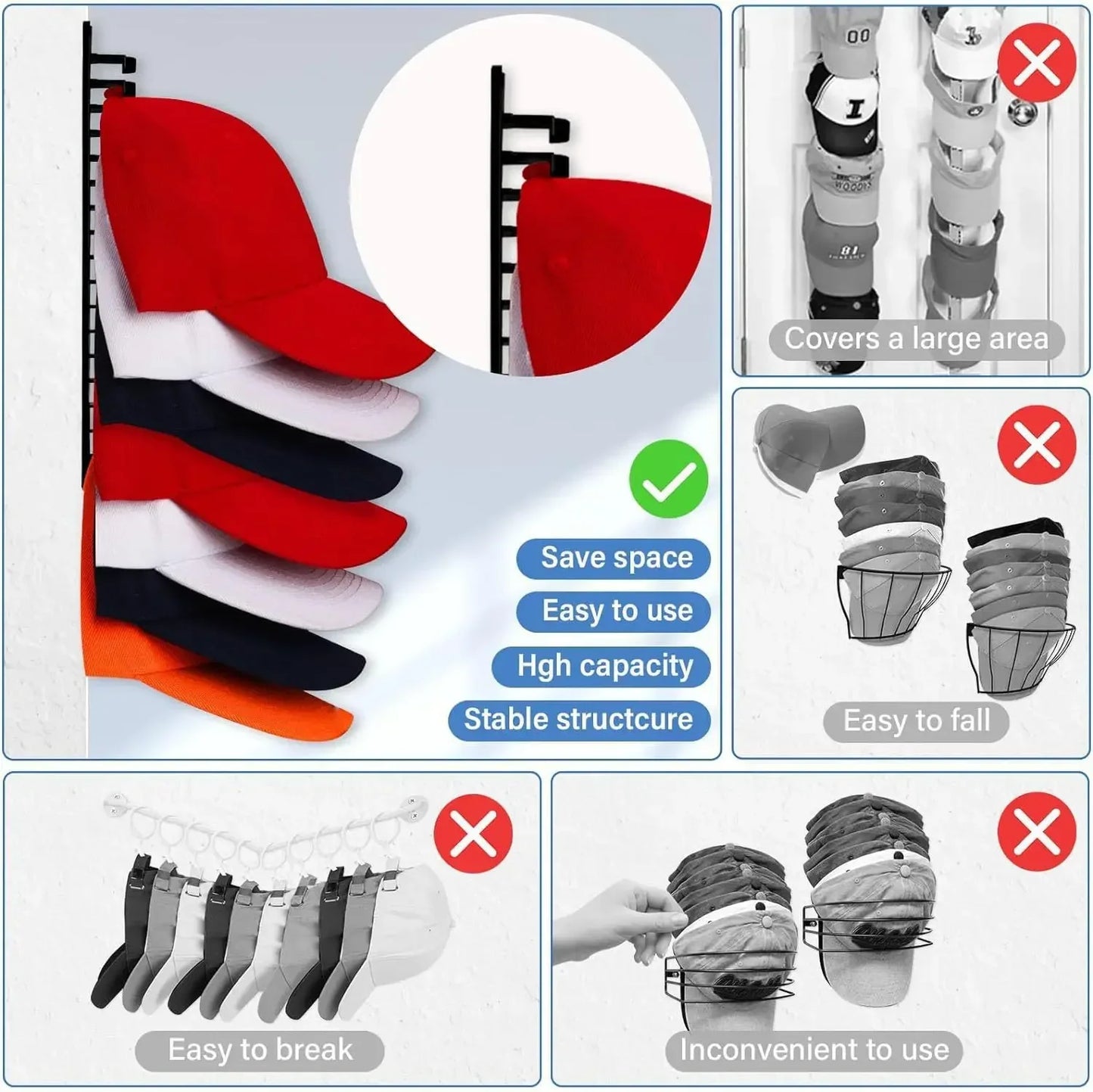 10-Grid Wall-Mounted Hat Rack (Space-Saving Cap Organizer)