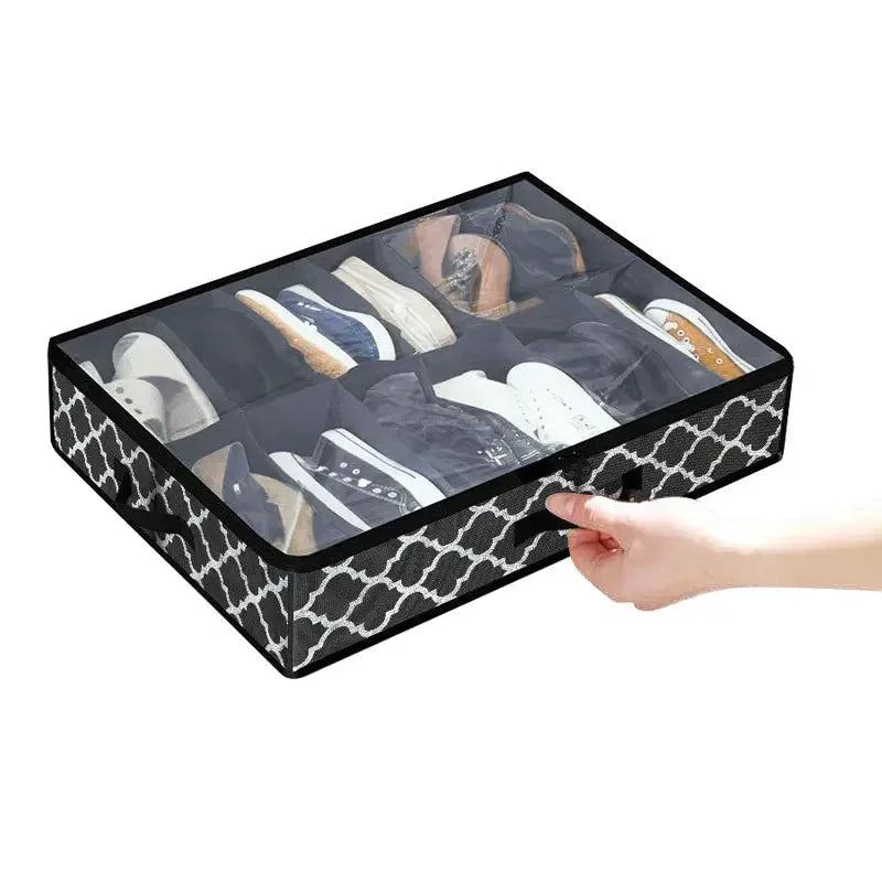 Under-Bed Shoe Storage Box (Clear Lid, Foldable)